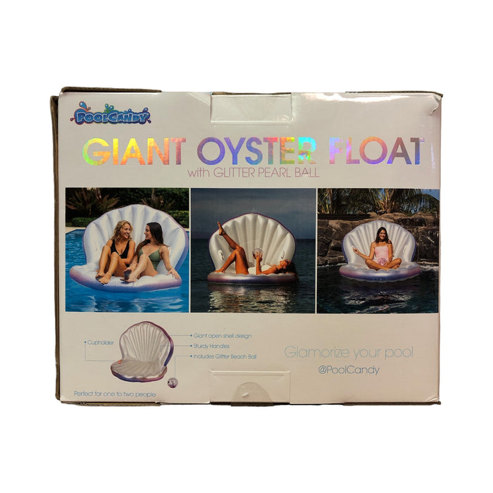 Pool Candy Giant Oyster Inflatable Float with Glitter Pearl Beach Ball