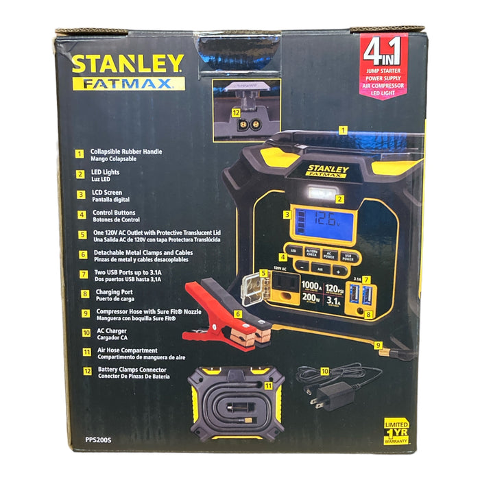 Stanley FatMax Portable 12V Jump Starter Power Supply Air Pump USB Charger Light