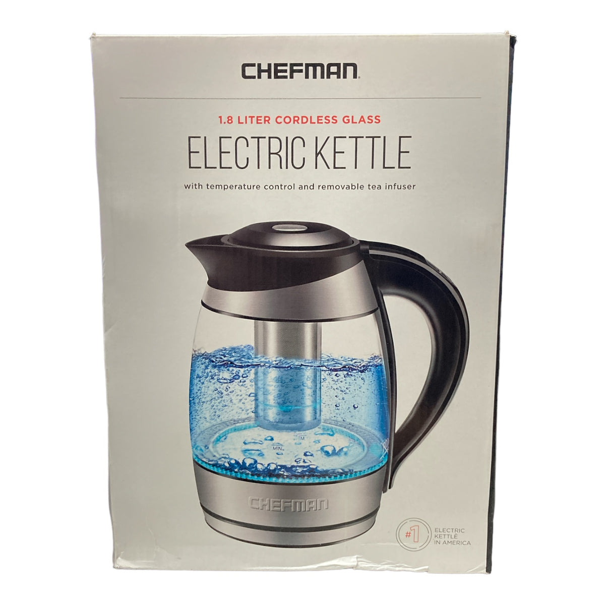 Chefman Electric Glass Kettle W/ Tea Infuser Stainless Steel 1.8 Liter