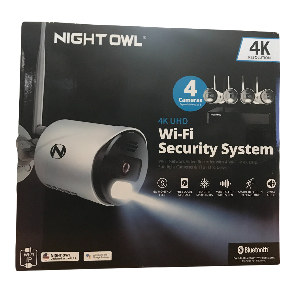 Night Owl NVR AC Powered Wi-Fi 4K Spotlight 4 Cameras 2-Way Audio 1TB ...
