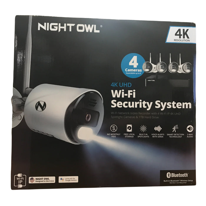 Night Owl NVR AC Powered Wi-Fi 4K Spotlight 4 Cameras 2-Way Audio 1TB