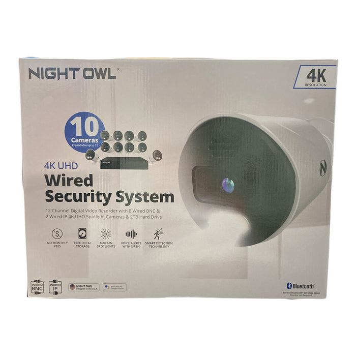 Night Owl 4K UHD Wired Security System, 12 CH Bluetooth DVR, 10 camera & 2TB HDD