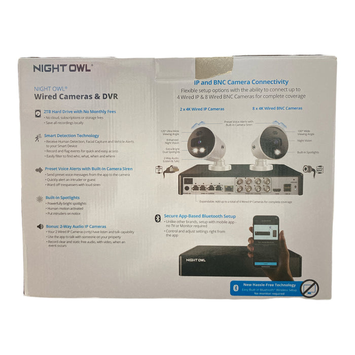 Night Owl 4K UHD Wired Security System, 12 CH Bluetooth DVR, 10 camera & 2TB HDD