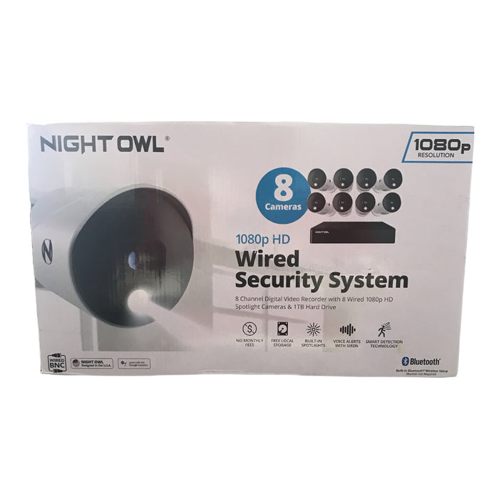 Night Owl Wired Bluetooth DVR with (8) Wired HD Light Cameras w/ 1TB Hard Drive