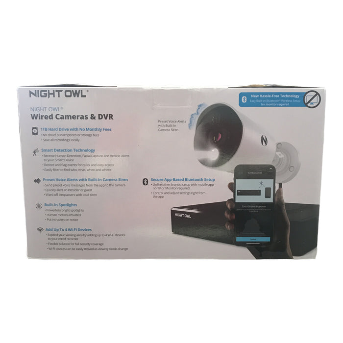 Night Owl Wired Bluetooth DVR with (8) Wired HD Light Cameras w/ 1TB Hard Drive