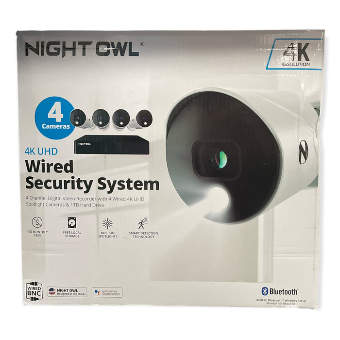 Night Owl 4 Channel Wired Bluetooth DVR 4K Ultra HD Spotlight Cameras 1TB HD