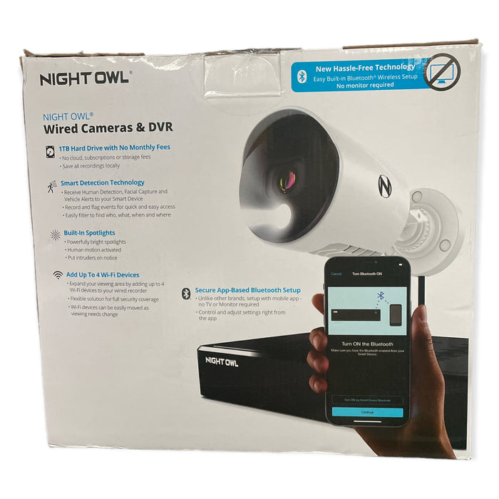 Night Owl 4 Channel Wired Bluetooth DVR 4K Ultra HD Spotlight Cameras 1TB HD