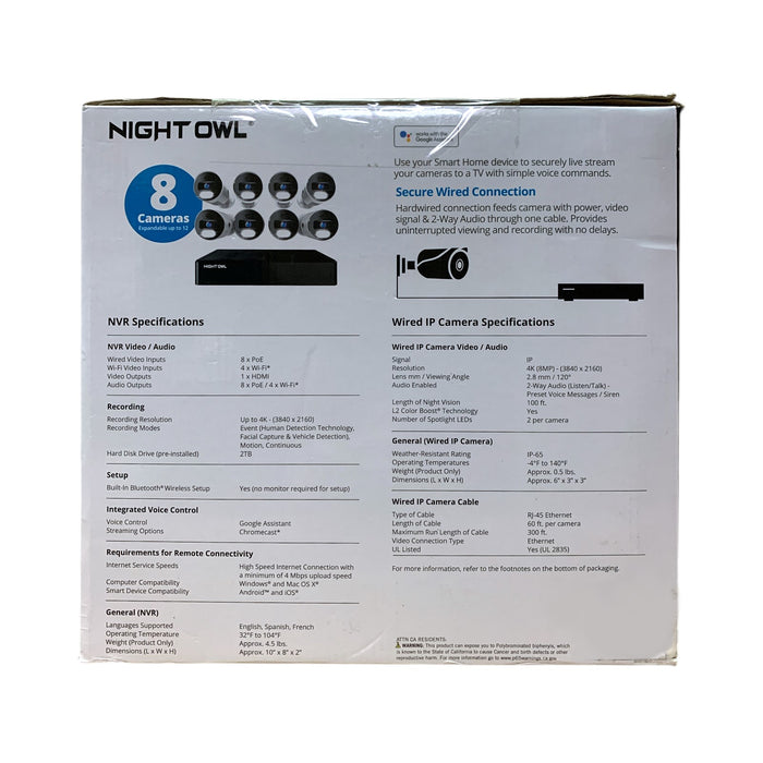Night Owl 8 Channel (12 Expandable), 4K HD, 2TB Wired NVR Security System