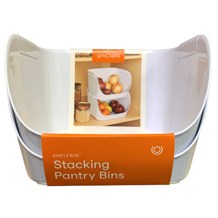 YouCopia ShelfBin Open Access Stacking Pantry Bins, 2 Pack, White Speckled