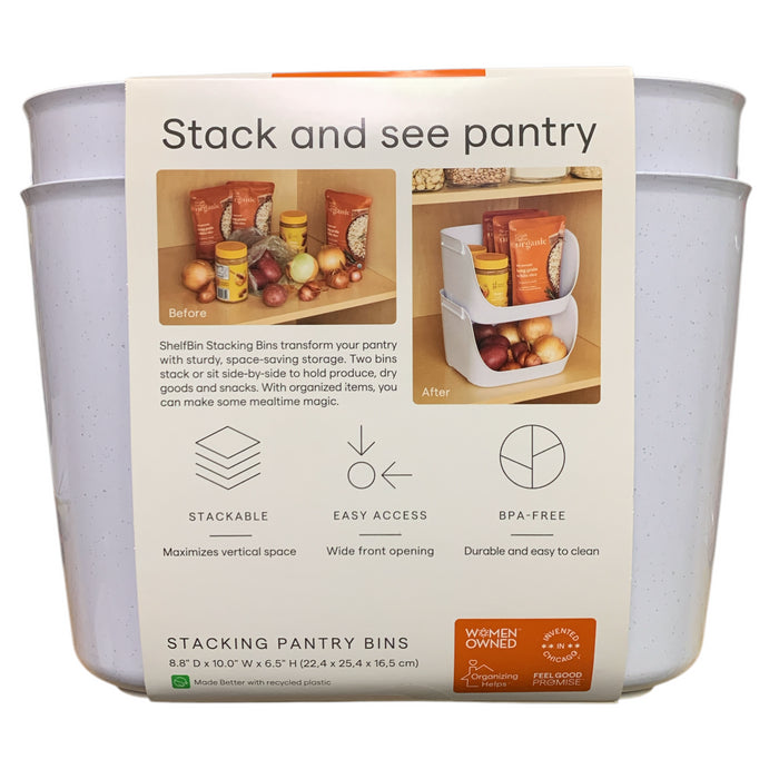 YouCopia ShelfBin Open Access Stacking Pantry Bins, 2 Pack, White Speckled