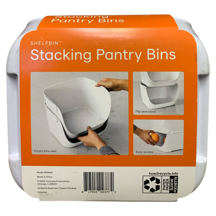 YouCopia ShelfBin Open Access Stacking Pantry Bins, 2 Pack, White Speckled