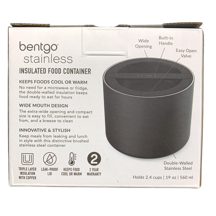 Bentgo Stainless Double-Walled Stainless Steel Insulated Food Container, 19oz. (Black)