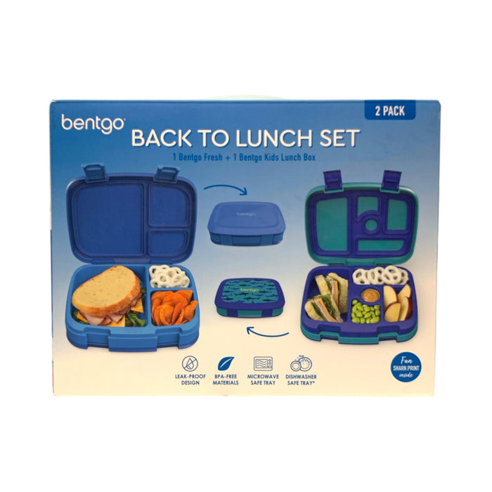 Bentgo Back To Lunch Set, 1 Bentgo Fresh & 1 Bentgo Kids Lunch Box (Shark Print)