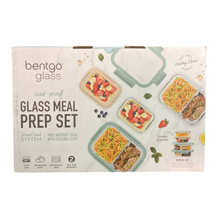 Bentgo Glass Leak-Proof Meal Prep Glass Food Containers with Glass Lids, 8 Piece