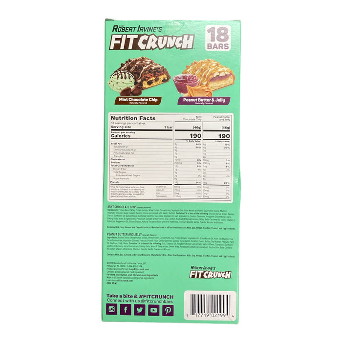 Chef Robert Irvine's FITCRUNCH Protein Bar Variety Mint Choc Chip & PBJ (18 Ct)