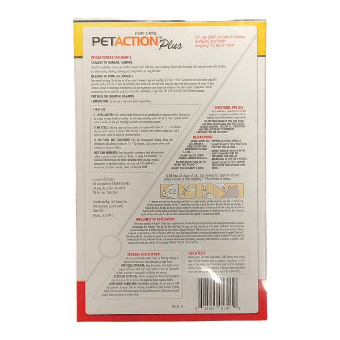 PetAction Plus for Cats Flea and Tick Treatment 8 Month Supply Cats Over 1.5 lbs