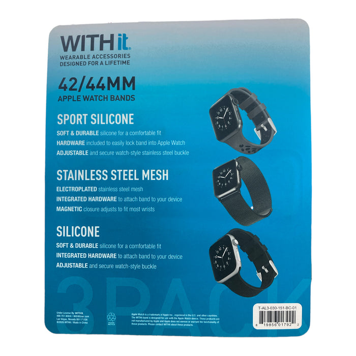 WITHit Bands for 42mm or 44mm Apple Watch, Exclusive 3 Pack