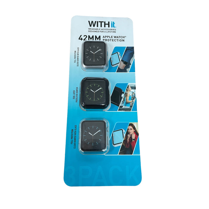 WITHIT 3-Pack Protective Cover for Apple Watch 42mm, Silver, Black and Clear