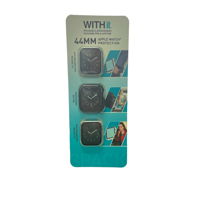 WITHIT 3-Pack Protective Cover for Apple Watch 44mm, Silver, Black and Clear