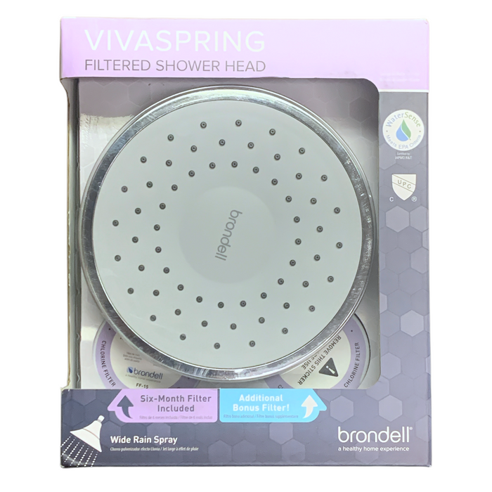 Brondell Nebia VivaSpring Wide Rain Spray Filtered Showerhead & 2 6-mos. Filters