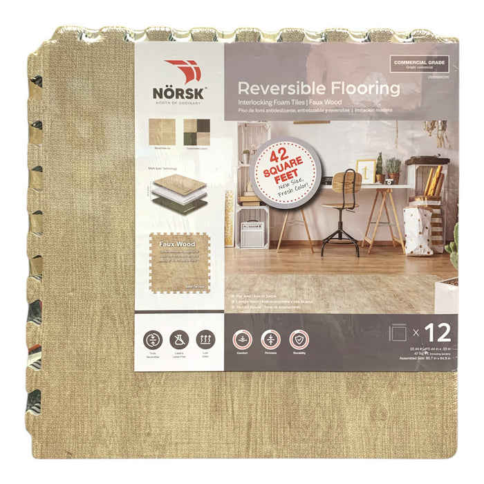 Norsk Reversible Interlocking Faux Wood Foam Tiles, 12pk, 22.44" x 22.44"