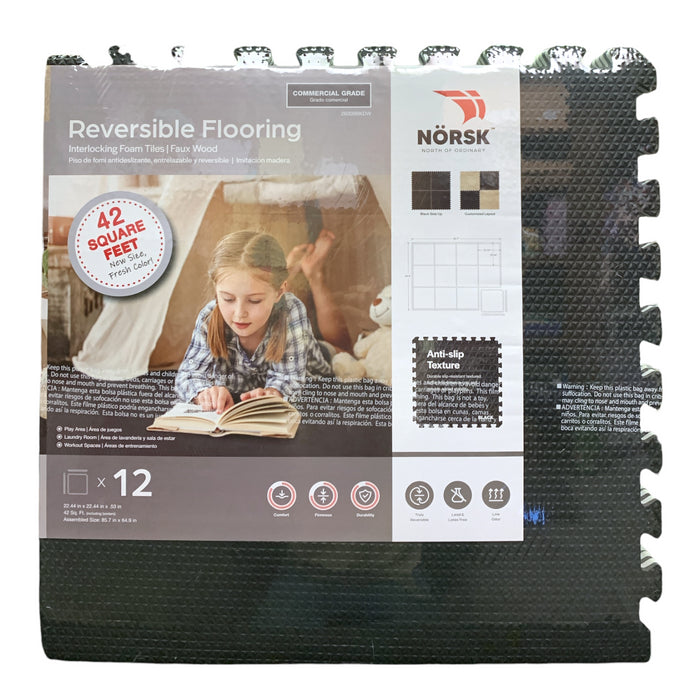 Norsk Reversible Interlocking Faux Wood Foam Tiles, 12pk, 22.44" x 22.44"