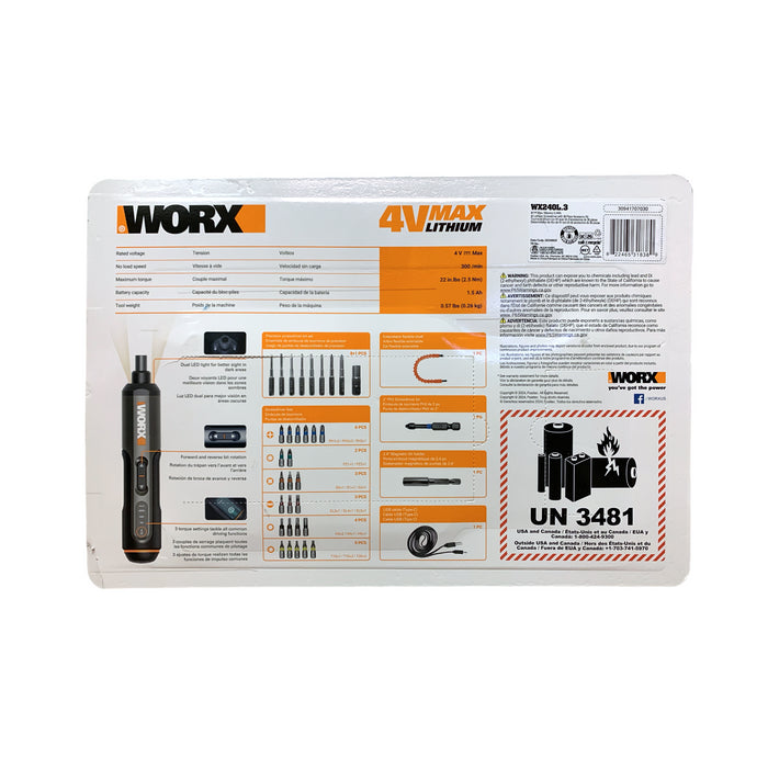 Worx 4V Rechargeable 3-Speed Lithium Screwdriver and 36-Piece Accessory Kit