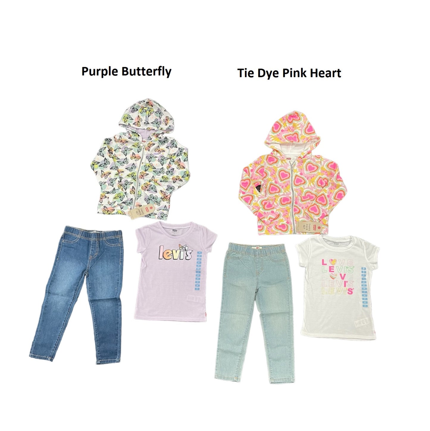 Levi's Girl's 3 Piece Zip Jacket Graphic T-Shirt and Denim Outfit Set