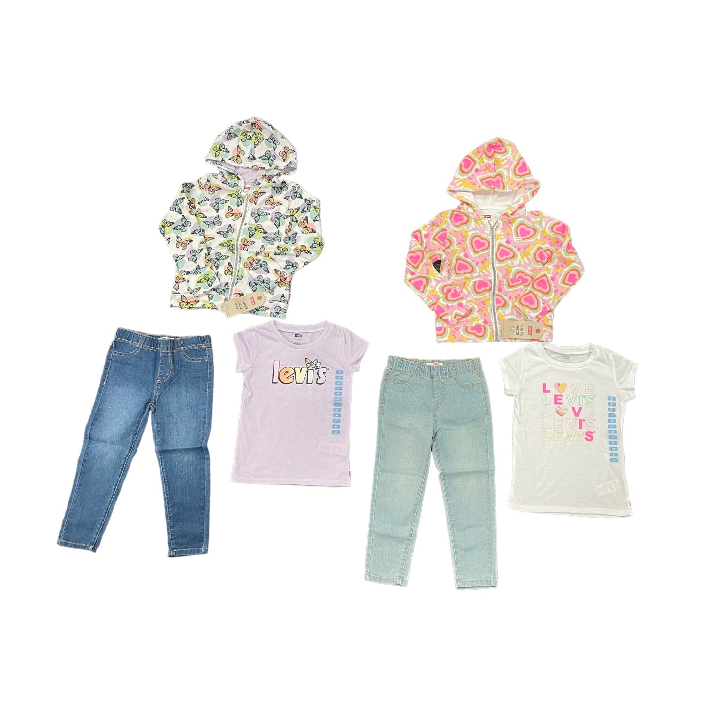 Levi's Girl's 3 Piece Zip Jacket Graphic T-Shirt and Denim Outfit Set