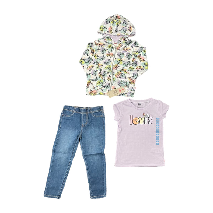 Levi's Girl's 3 Piece Zip Jacket Graphic T-Shirt and Denim Outfit Set