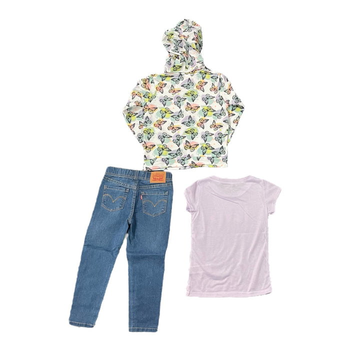 Levi's Girl's 3 Piece Zip Jacket Graphic T-Shirt and Denim Outfit Set