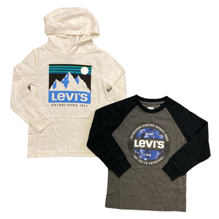 Levi's Boy's 2 Pack Long Sleeve Graphic Logo Print Crewneck Tee, 91F479