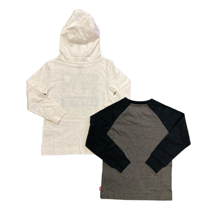 Levi's Boy's 2 Pack Long Sleeve Graphic Logo Print Crewneck Tee, 91F479