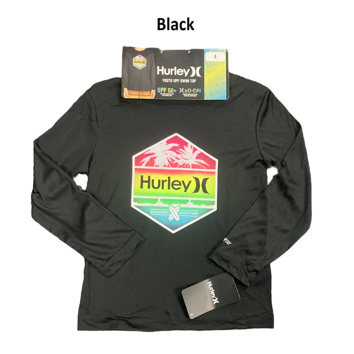 Hurley Youth Boy's UPF 50+ H2O Dri Fit Long Sleeve Rash Guard Swim Top