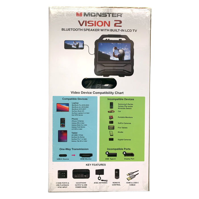 Monster Vision 2 Portable Bluetooth Speaker and Built-In 15.6" LCD TV, 1080p FHD