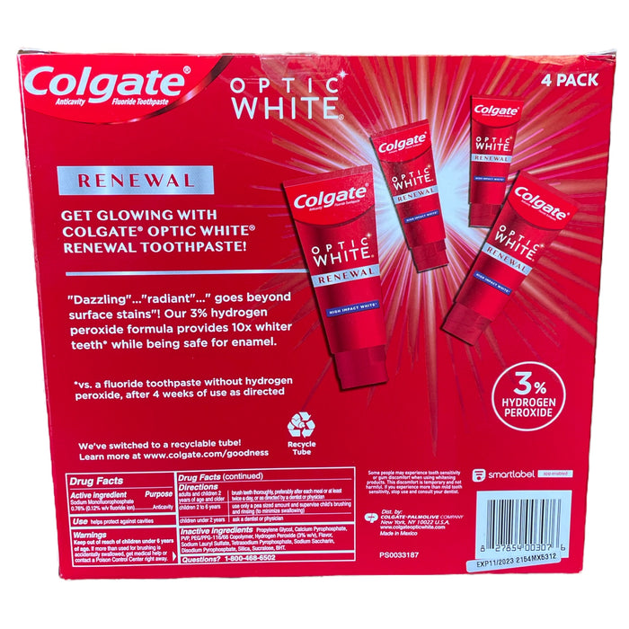 Colgate Optic White Renewal Teeth Whitening Toothpaste (4 x 4.3 Oz)