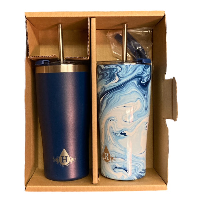 Heritage 20 oz. Double Wall Stainless Steel Tumbler, Set of 2, Navy/Marble