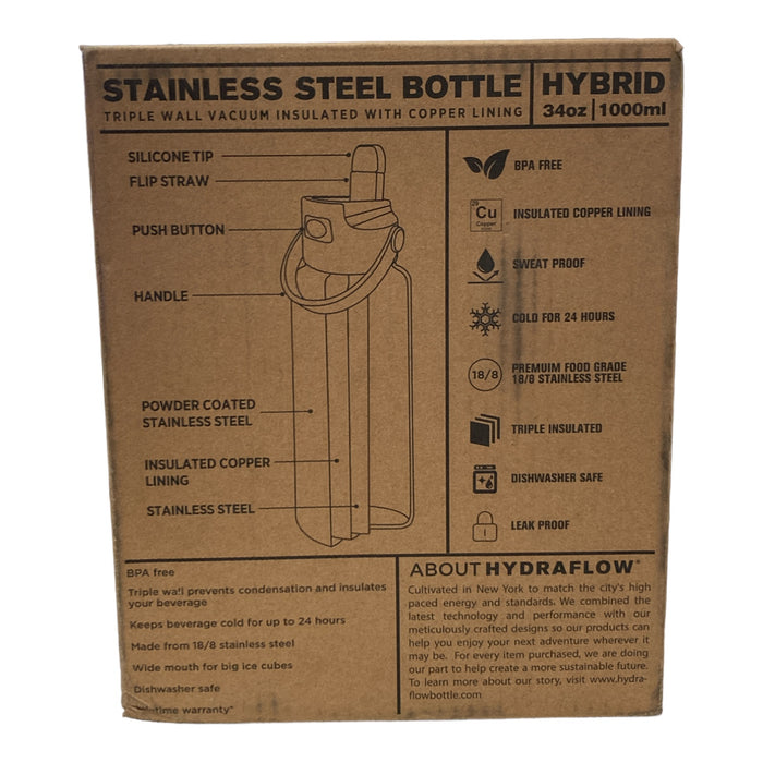 Hydraflow Hybrid 34oz Double Wall Stainless Steel Insulated Bottles Black/Marble