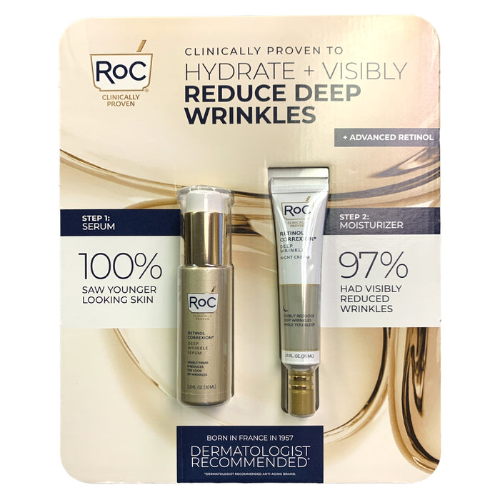 RoC Retinol Correxion Deep Wrinkle Duo, Daily Serum (1oz) and Night Cream (1 oz)