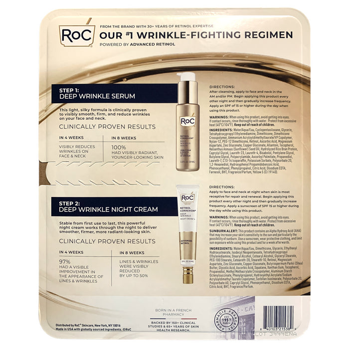 RoC Retinol Correxion Deep Wrinkle Duo, Daily Serum (1oz) and Night Cream (1 oz)