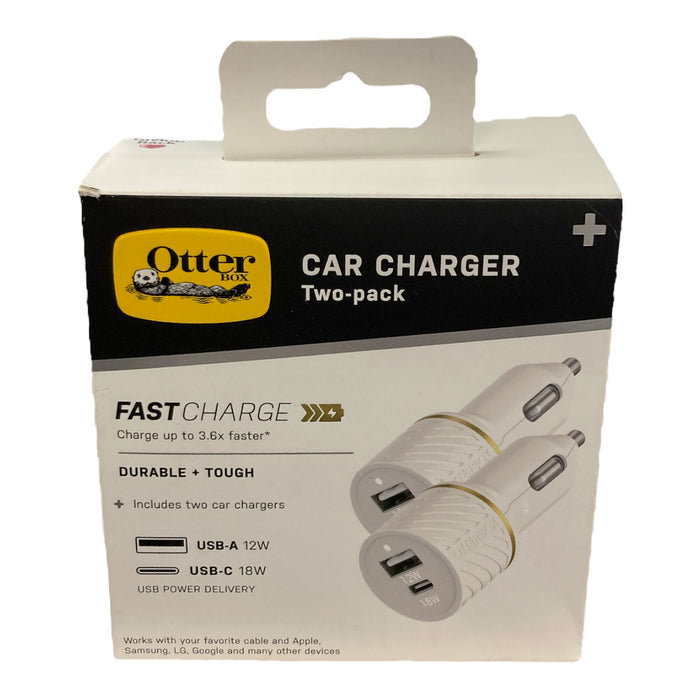 OtterBox USB-C and USB-A Fast Charge Dual Port Car Charger 30W - Two Pack