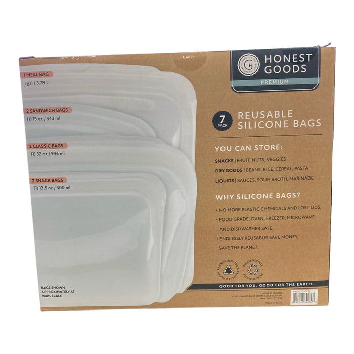 Honest Goods Silicone Food Grade Reusable Storage Bag, 7 Pack