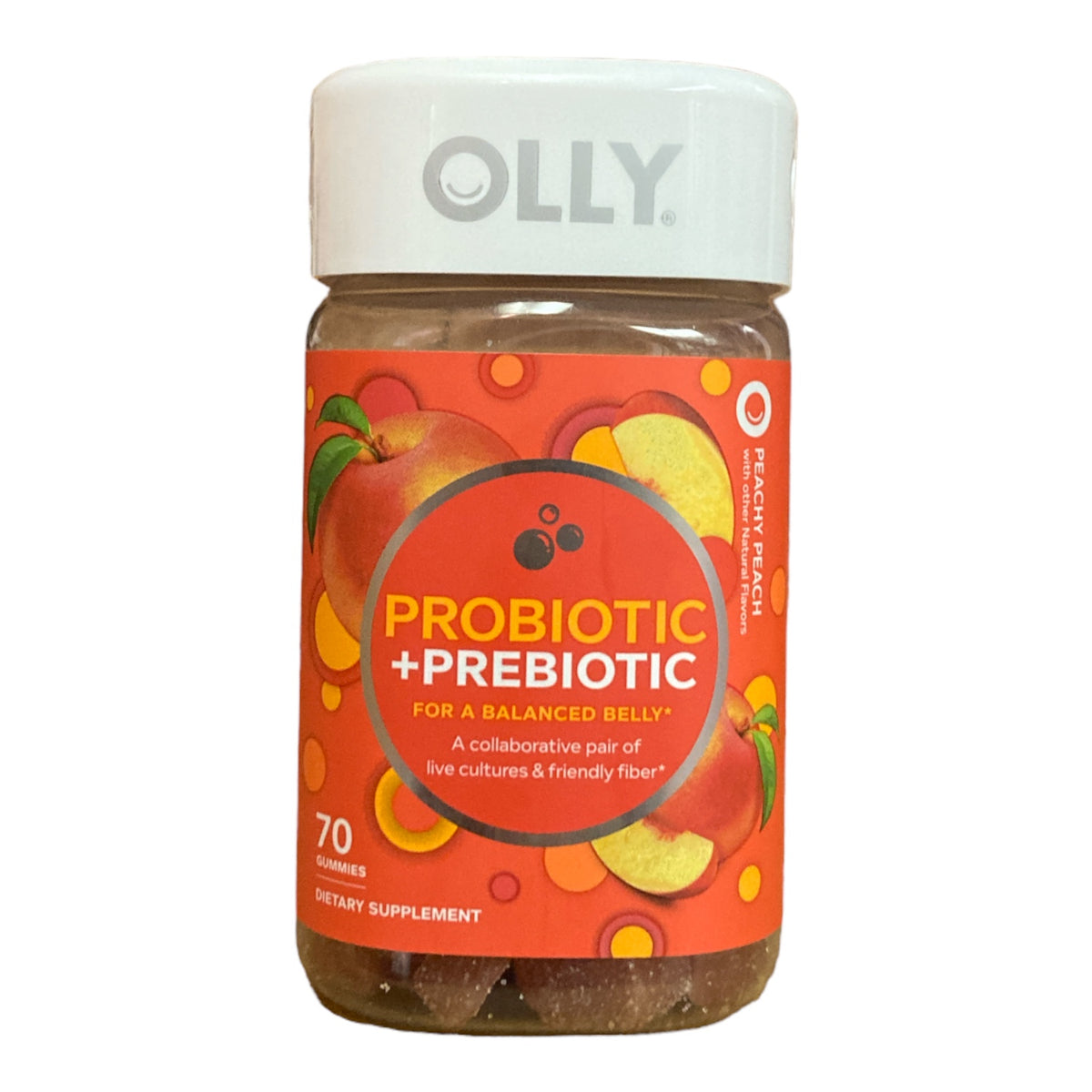 OLLY Probiotic Prebiotic Gummy Digestive Gut Health Peach 70 Count Olly probiotic prebiotic gummy digestive gut health peach 70 count