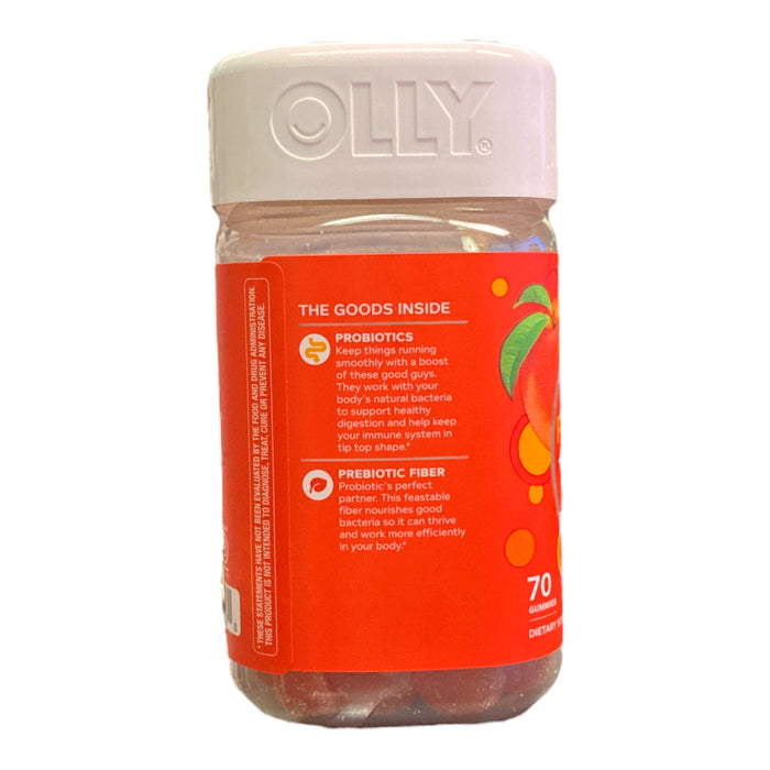 OLLY Probiotic + Prebiotic Gummy Digestive + Gut Health Peach 70 Count