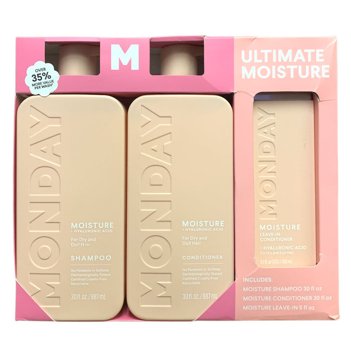 MONDAY Haircare Ultimate Moisture Set, Shampoo/Conditioner 30oz. & Leave-In 5oz.