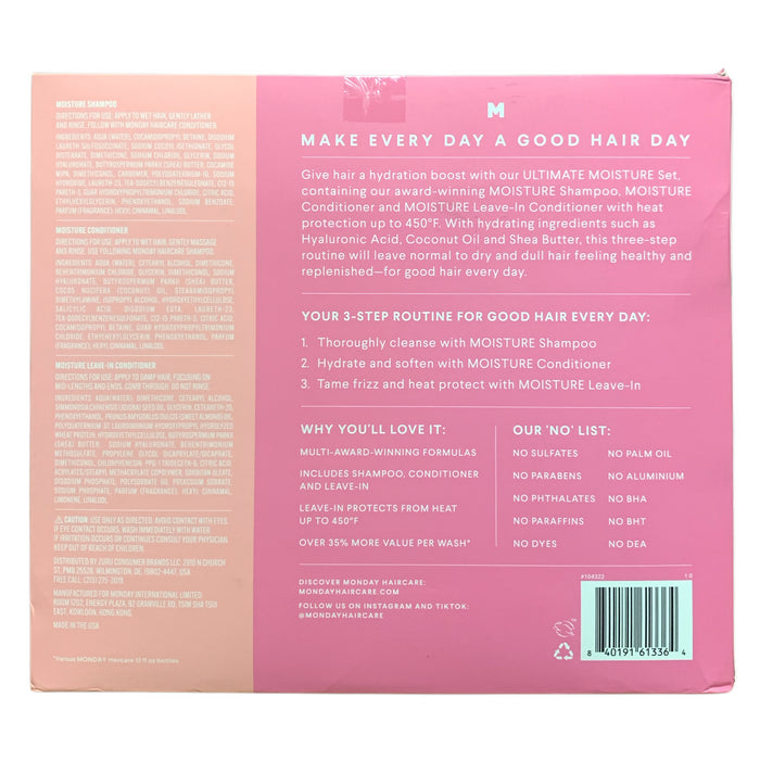 MONDAY Haircare Ultimate Moisture Set, Shampoo/Conditioner 30oz. & Leave-In 5oz.