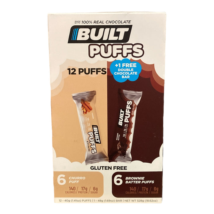 Built Bar Protein Puff Bars Mixed Box, Churro, Brownie Batter (13 pk.)