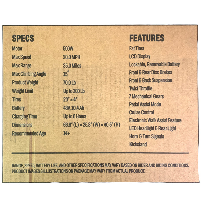 Jetson Otto All-Terrain Electric Bike, Fixed-Frame, Fat Tires, 500-Watt Motor