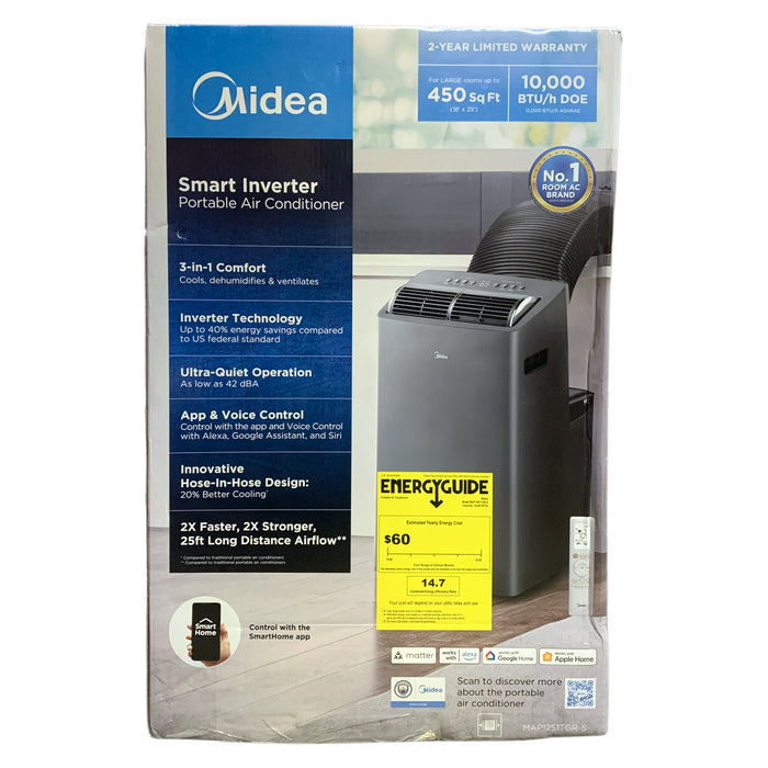 Midea 3-in-1 Smart Inverter Portable Air Conditioner, For Large Rooms, 10,000BTU