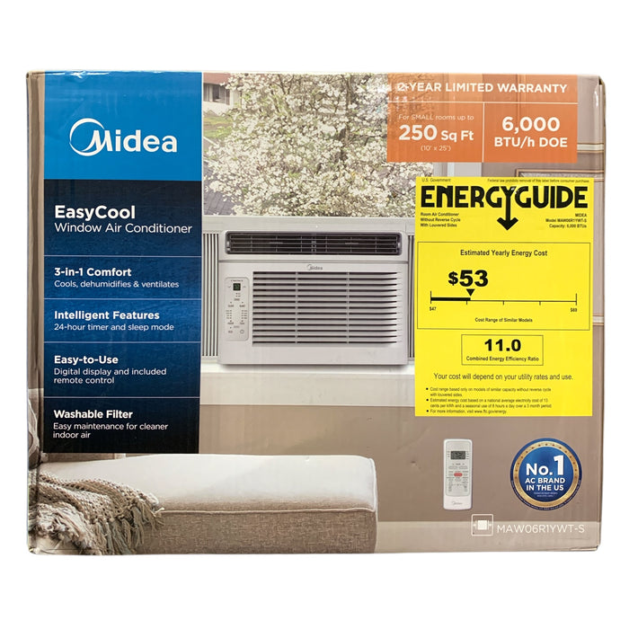 Midea EasyCool Window Air Conditioner with Remote, 6,000BTU/250sq.ft.
